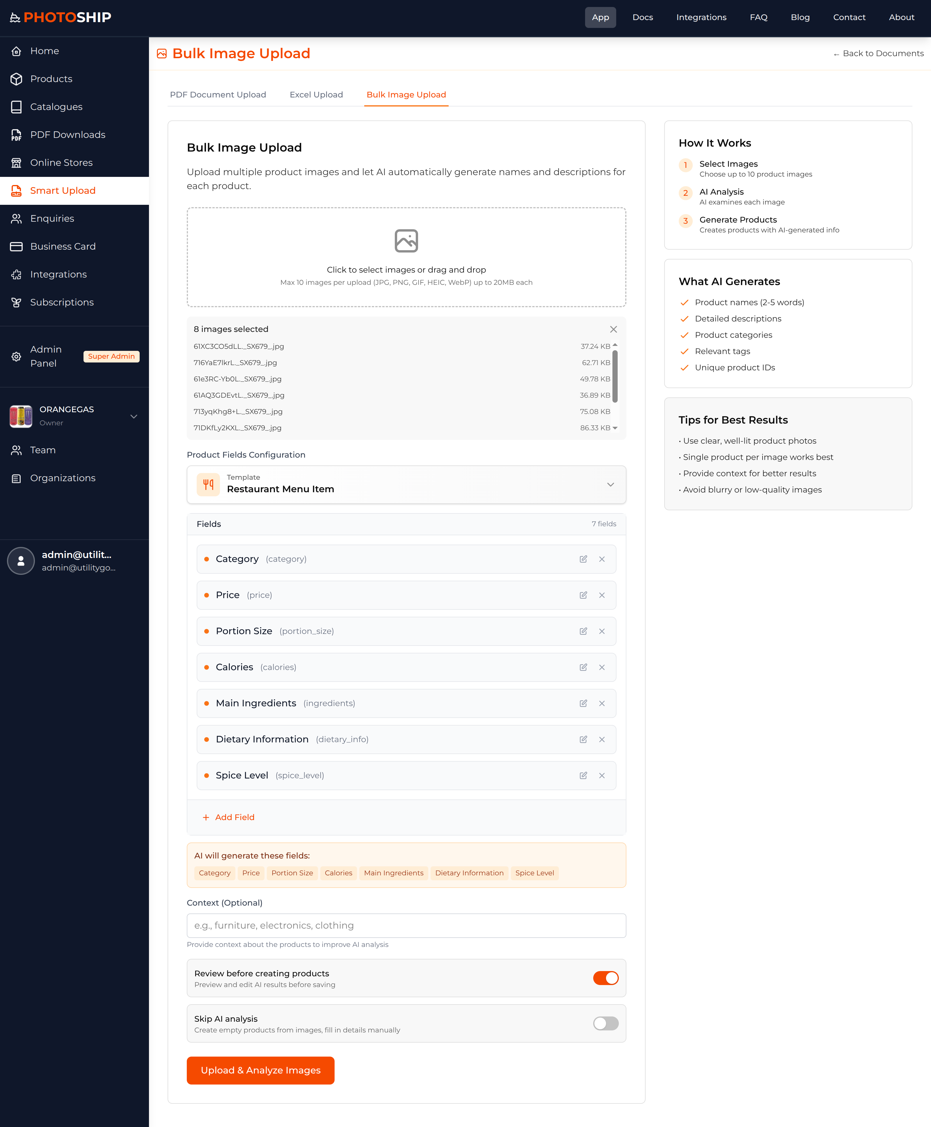Bulk Image Upload - AI Product Detection