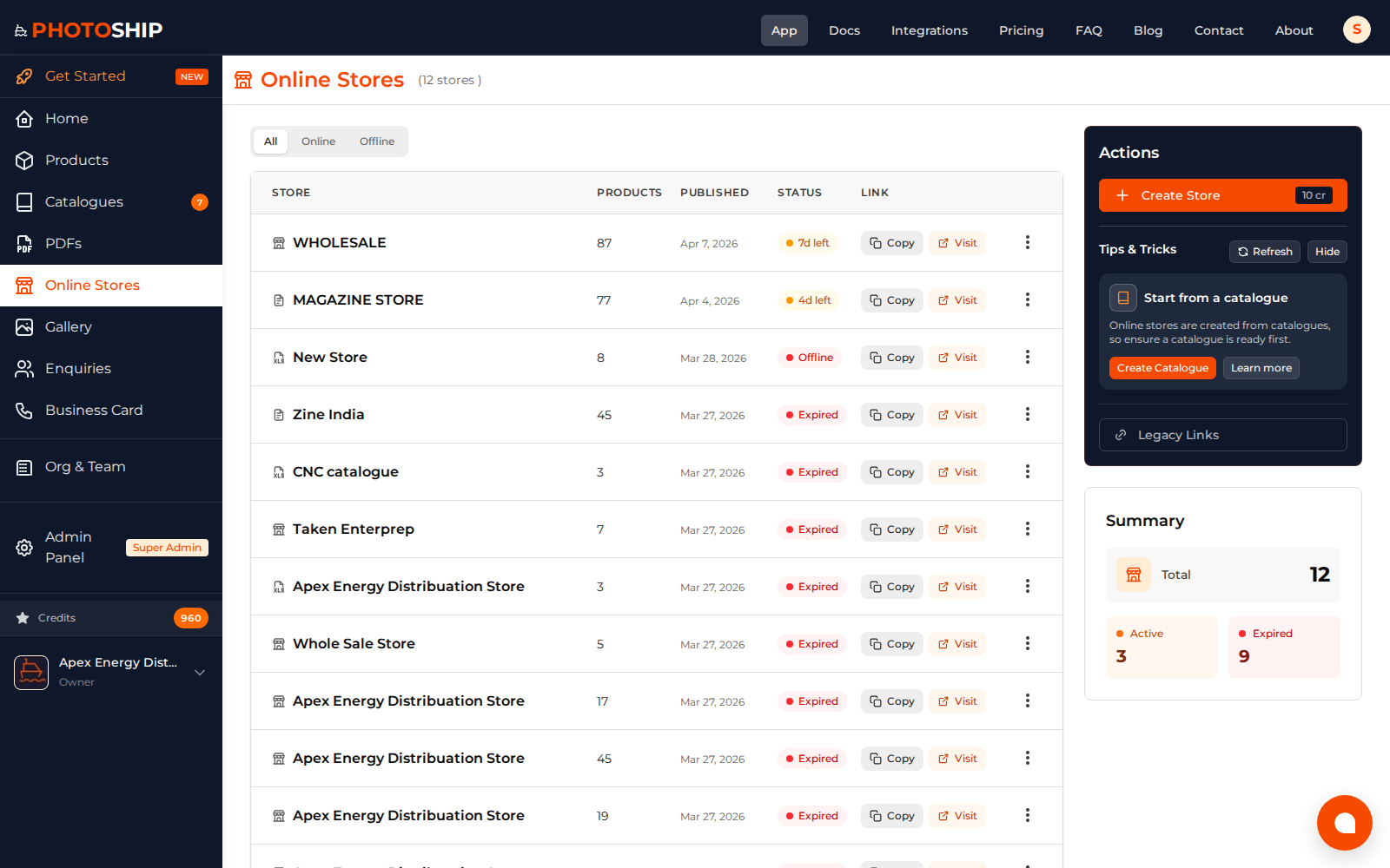 Online Stores Management